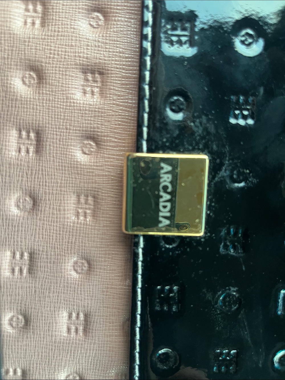 Arcadia Black and Taupe Two-Tone Patent Shoulder Bag with Gold Clasp - Picture 7 of 7